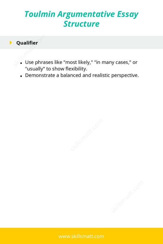 Follow this Toulmin argumentative essay structure to create well-reasoned essays that effectively address evidence, logic, and counterarguments._Image 3