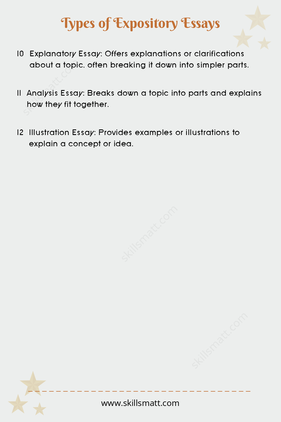 Learn about the different types of Expository essays. Each type serves a unique purpose in writing and communication, making them essential tools for any writer._Image 2