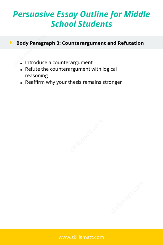 A persuasive essay outline for middle school students to structure their essays with clear arguments and strong evidence._Image 2