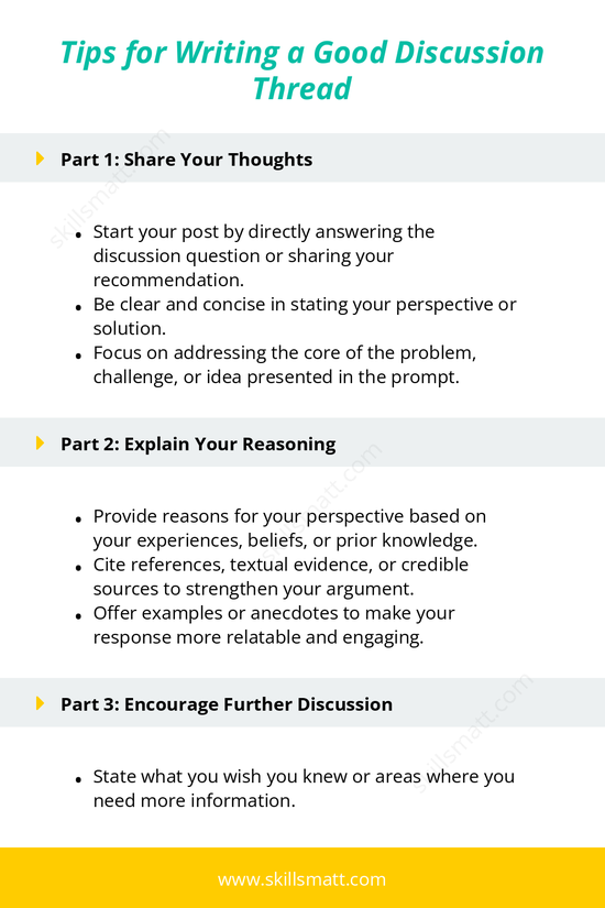 Learn how to craft a compelling discussion thread with these tips, including how to share your thoughts, explain your reasoning, and encourage further dialogue._Image 1