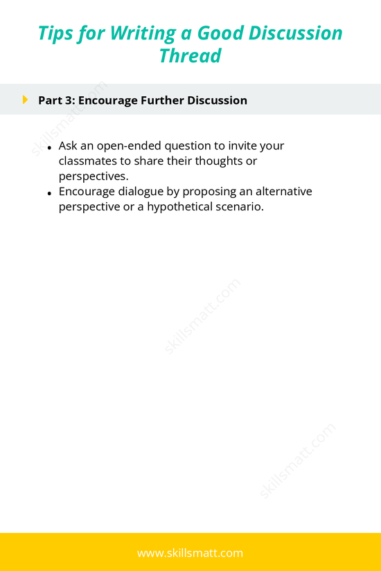 Learn how to craft a compelling discussion thread with these tips, including how to share your thoughts, explain your reasoning, and encourage further dialogue._Image 2
