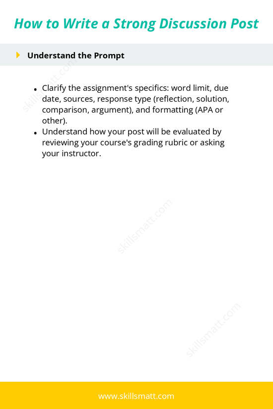 Follow these steps to write a strong, engaging discussion post that resonates with classmates and professors._Image 2