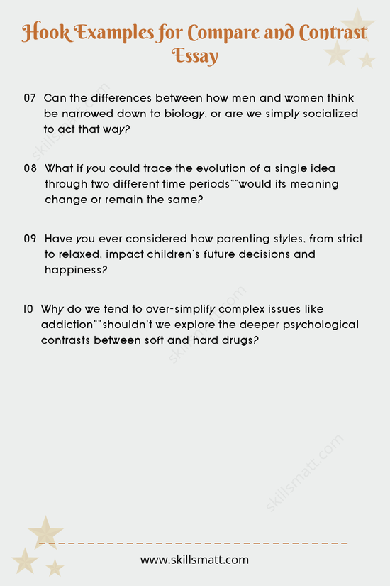 Catch your reader's attention with these engaging hook examples designed for compare and contrast essays that set the stage for deep analysis._Image 2