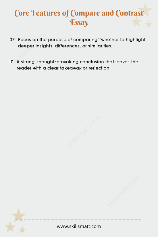 Explore the core features of a compare and contrast essay to understand the essential elements that make your analysis clear and effective._Image 2