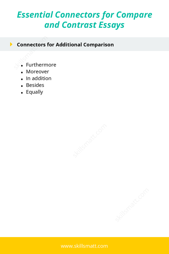 Explore these key connectors to clearly highlight similarities and differences in your compare and contrast essays._Image 2