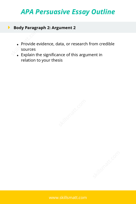 A clear APA format persuasive essay outline, focusing on using credible sources and providing logical, well-supported arguments._Image 2