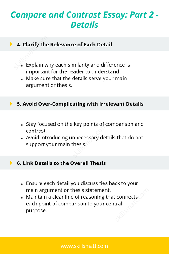 Master the second part of your compare and contrast essay by exploring key similarities and differences in detail, providing supporting evidence, and linking your analysis back to your thesis._Image 2