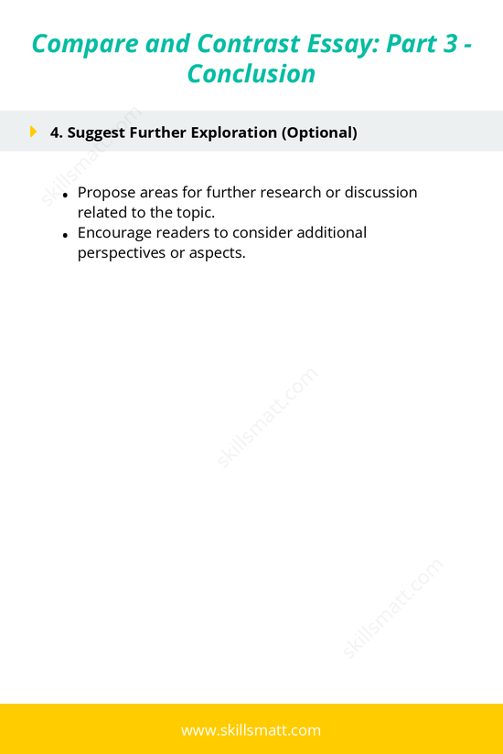 Wrap up your compare and contrast essay effectively by restating your thesis, summarizing key points, and leaving readers with a final thought._Image 2