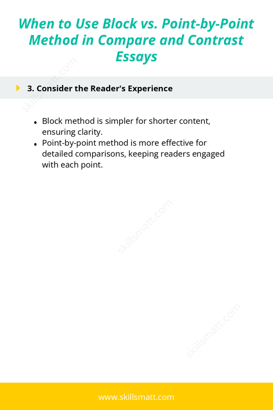 Learn when to use the Block vs. Point-by-Point method for your compare and contrast essay depending on essay length and detail._Image 2