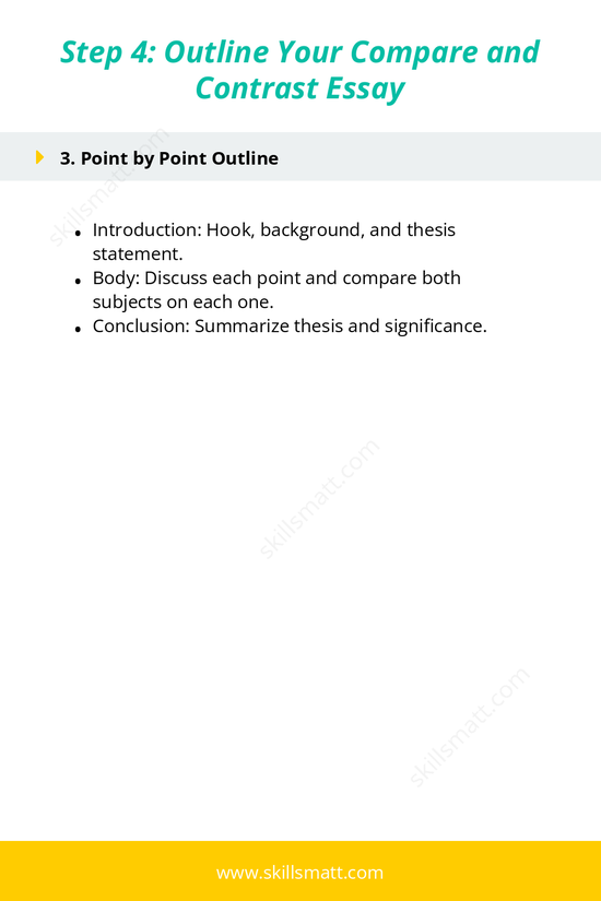 Learn how to outline your compare and contrast essay using either Subject by Subject or Point by Point methods for clear structure and organization._Image 2