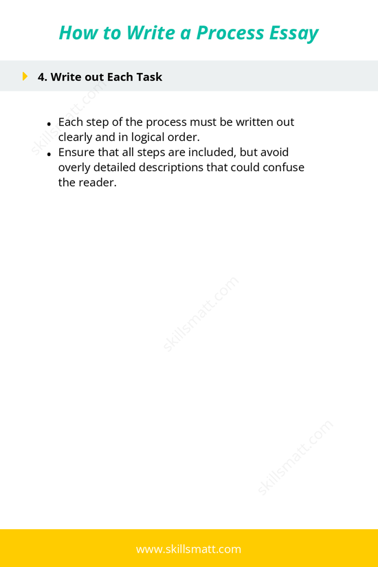 Follow these essential tips and steps to write a successful process essay, from determining the audienceâ€™s skill level to listing materials and tasks._Image 2