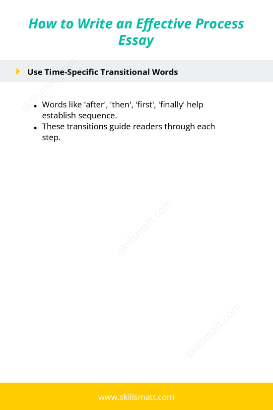 A guide to writing an effective process essay, including key tips on structure, transitions, and tone._Image 2