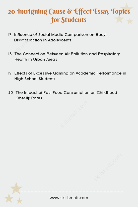 A curated list of 20 interesting cause-and-effect essay topics that explore compelling relationships and their outcomes._Image 3