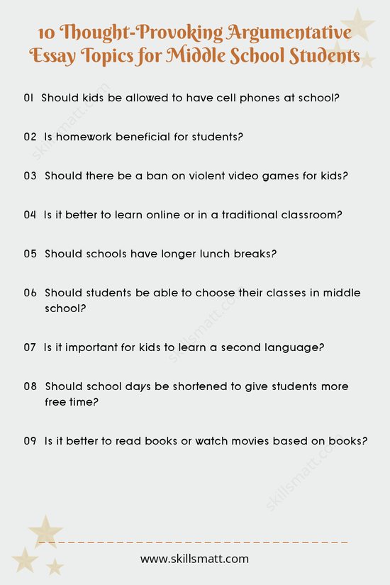 These compelling argumentative essay topics will challenge middle school students to think critically and express their ideas clearly._Image 1