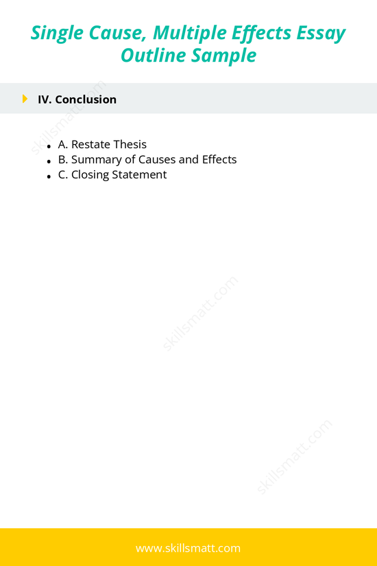 A detailed outline for writing a single cause, multiple effects essay, focusing on analyzing the diverse impacts stemming from one cause._Image 2