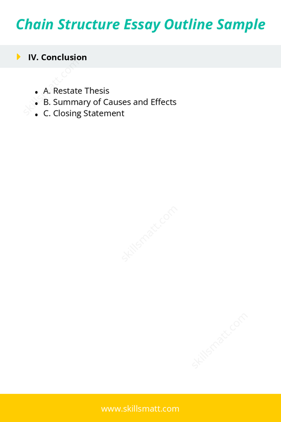 A detailed outline of the chain structure for cause and effect essays, tracing the sequential links between causes and effects._Image 2