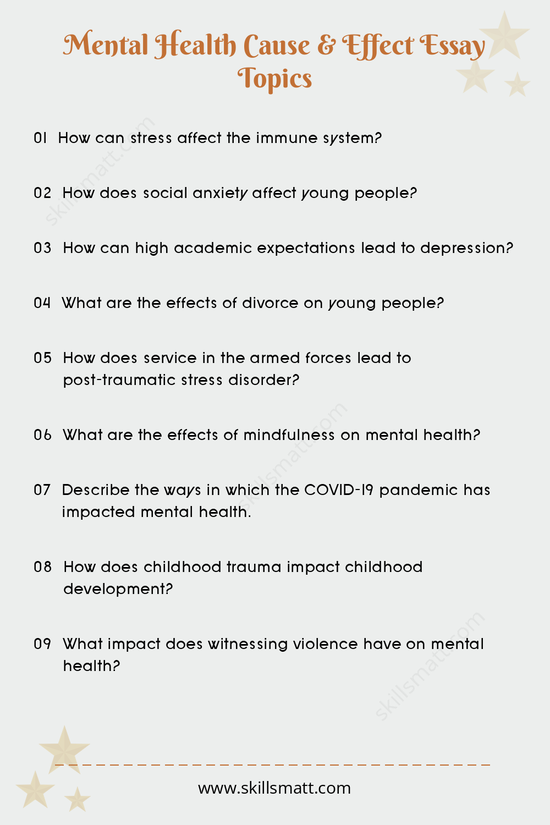 A list of compelling mental health cause and effect essay topics, covering a range of important issues related to stress, trauma, anxiety, and more._Image 1
