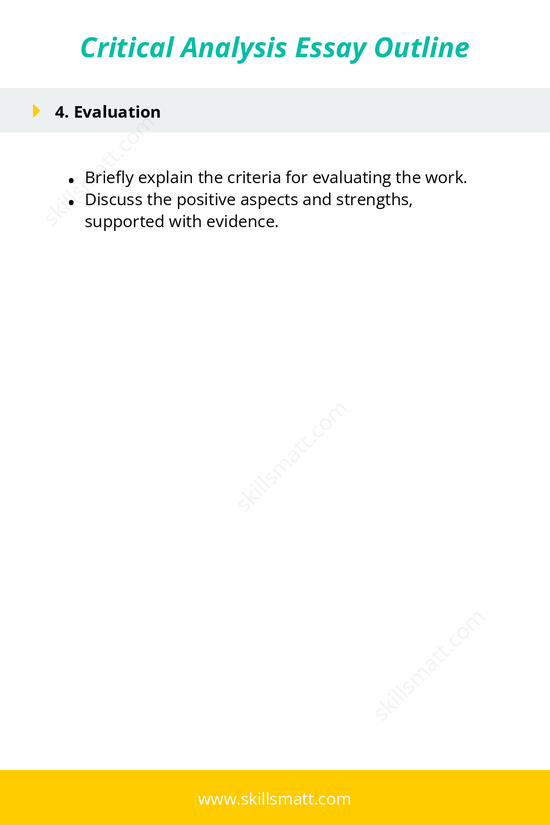 A clear outline for structuring a critical analysis essay, from introduction to conclusion, with focus on analysis and evaluation._Image 2