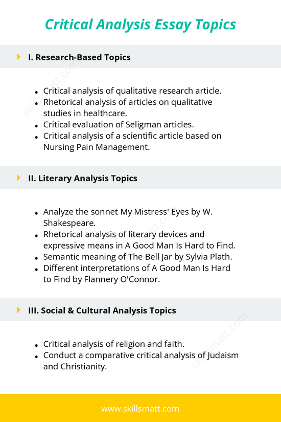 A variety of critical analysis essay topics ranging from literature to business, film, and social issues._Image 1