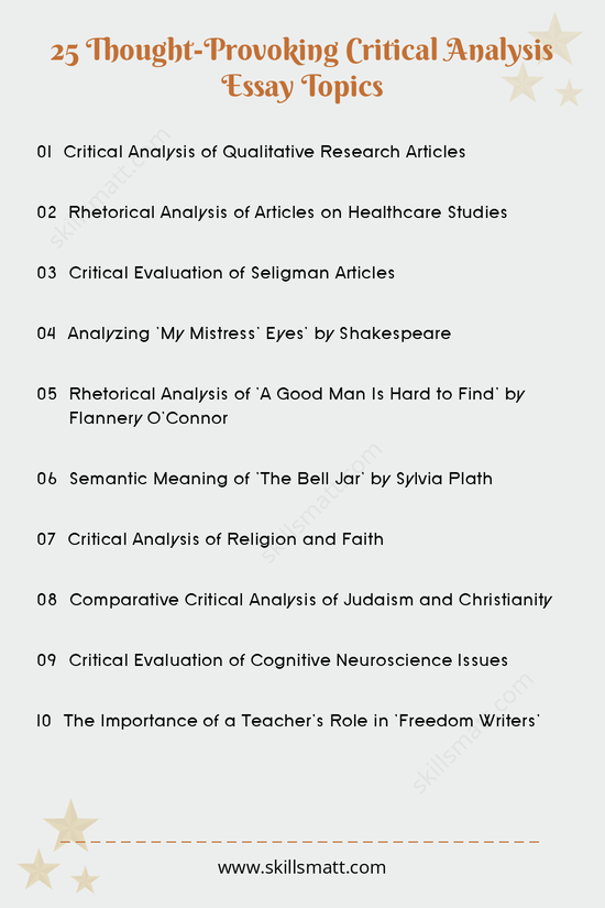 A list of critical analysis essay topics designed to inspire thought-provoking essays on various subjects._Image 1