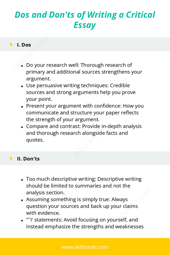An outline of dos and donâ€™ts for writing a successful critical essay._Image 1