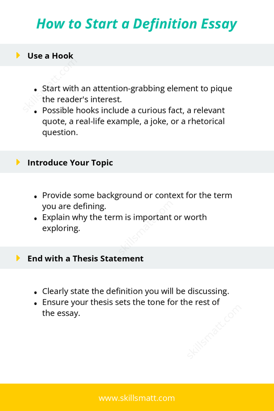Learn how to craft an engaging introduction for your definition essay with the right hook, topic introduction, and thesis statement.