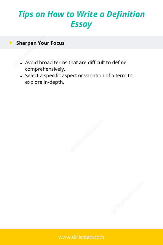Discover essential tips for writing a definition essay, from thinking beyond the dictionary to refining your focus and avoiding plagiarism._Image 2