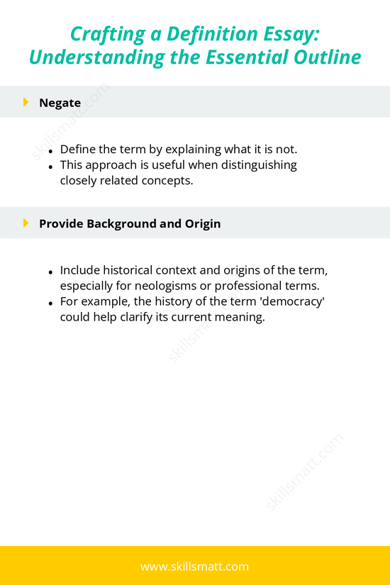 Master the art of crafting a definition essay with this comprehensive outline, covering essential sections like denotation, connotation, and more._Image 3
