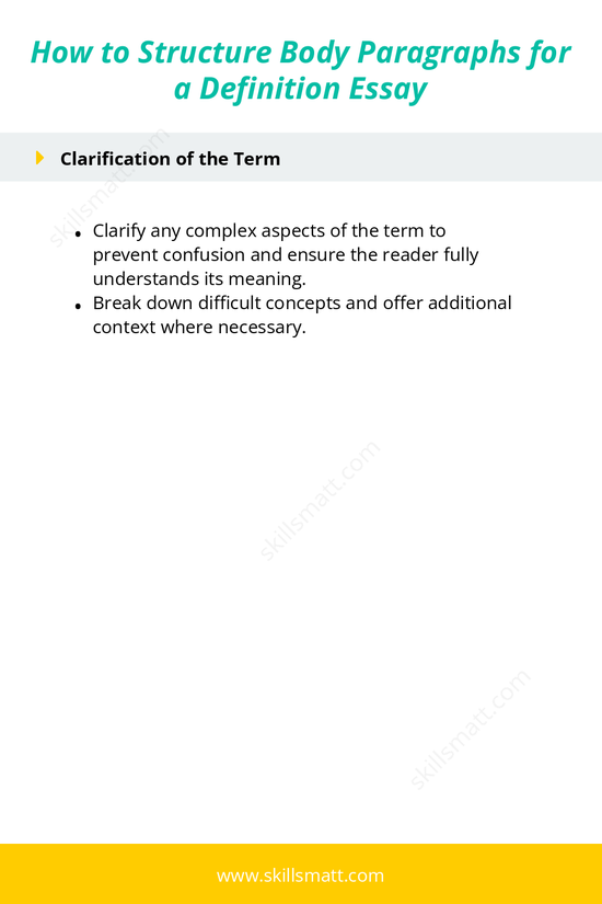 Learn how to organize and develop the body paragraphs of your definition essay, ensuring clear, concise, and effective explanations._Image 2