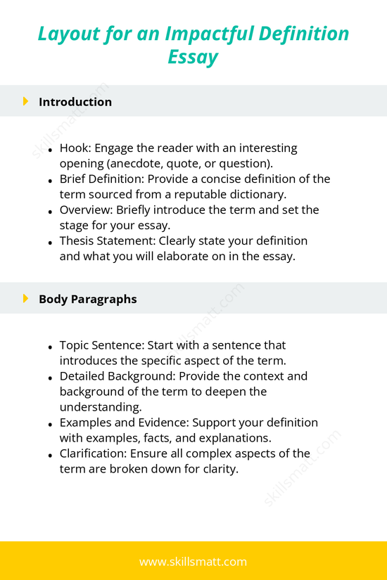 Follow this outline to create an impactful and structured definition essay, from introduction to conclusion._Image 1