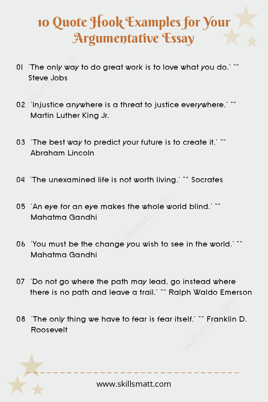 Use these powerful quote hook examples to start your argumentative essay with impactful words from historical figures._Image 1