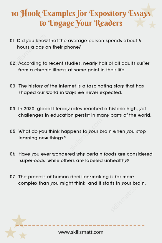 Grab your readersâ€™ attention from the first sentence with these 10 hook examples for expository essays._Image 1