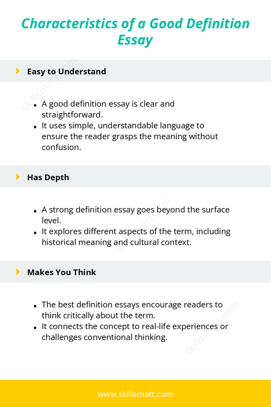 Discover the key characteristics that make a definition essay stand outâ€”clarity, depth, and thought-provoking insights.