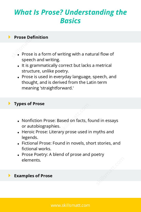 Explore the definition, types, and examples of prose to better understand its role in literature and daily communication._Image 1