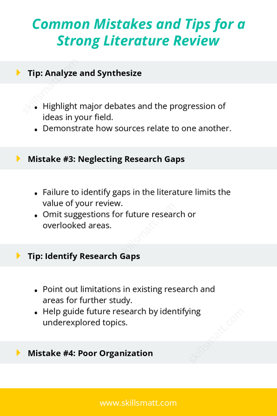 Avoid common mistakes and enhance your literature review with these essential tips for a strong, cohesive analysis._Image 2