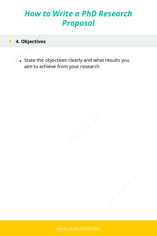 A structured template for writing a PhD research proposal, covering title, abstract, rationale, objectives, methodology, timeline, and bibliography._Image 2