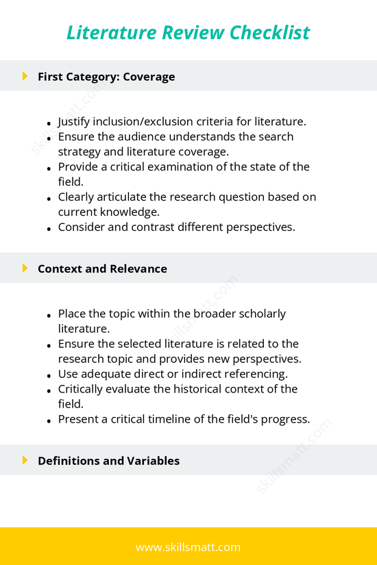 A comprehensive checklist to ensure your literature review covers all necessary aspects for a thorough and well-structured paper._Image 1