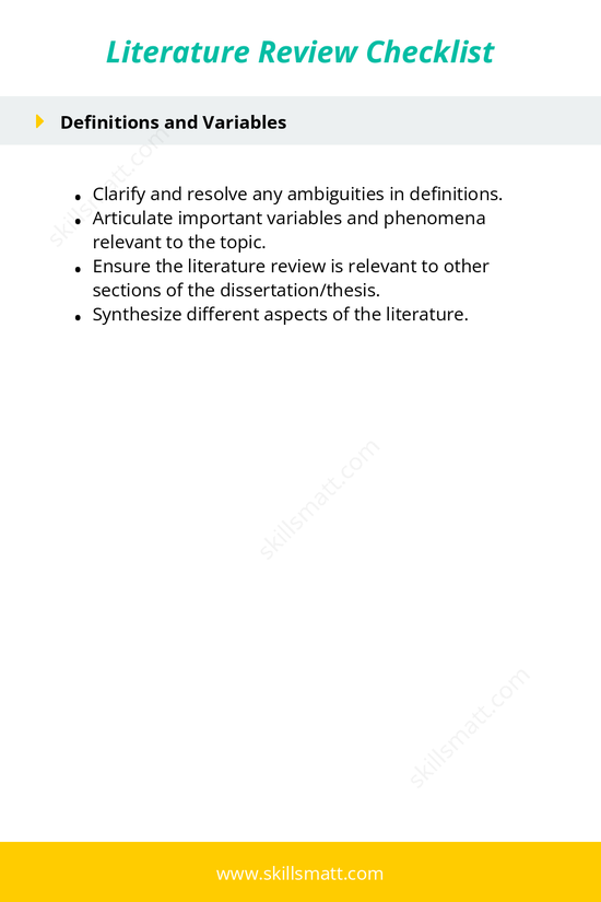 A comprehensive checklist to ensure your literature review covers all necessary aspects for a thorough and well-structured paper._Image 2