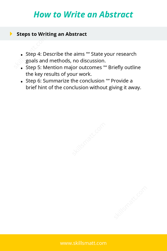 A step-by-step guide for writing an abstract, detailing its purpose, structure, and essential steps._Image 2
