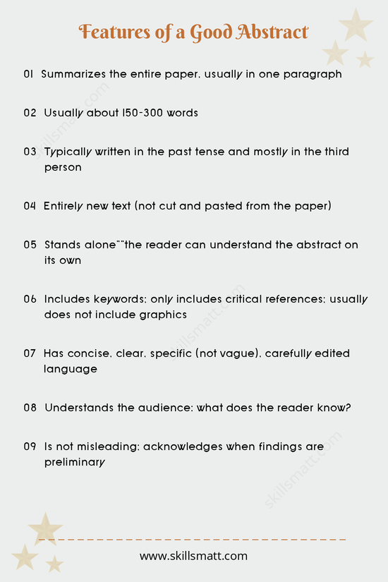 Explore the key features of a well-written abstract for research papers.
