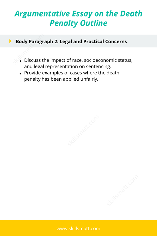Use this outline to structure an argumentative essay on the death penalty, with strong ethical, legal, and practical arguments._Image 2
