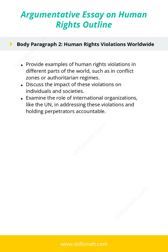 This outline helps structure an argumentative essay on human rights, exploring key issues, violations, and the role of social movements._Image 2