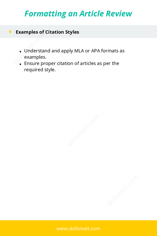 Guidance on formatting an article review according to the required citation style._Image 2