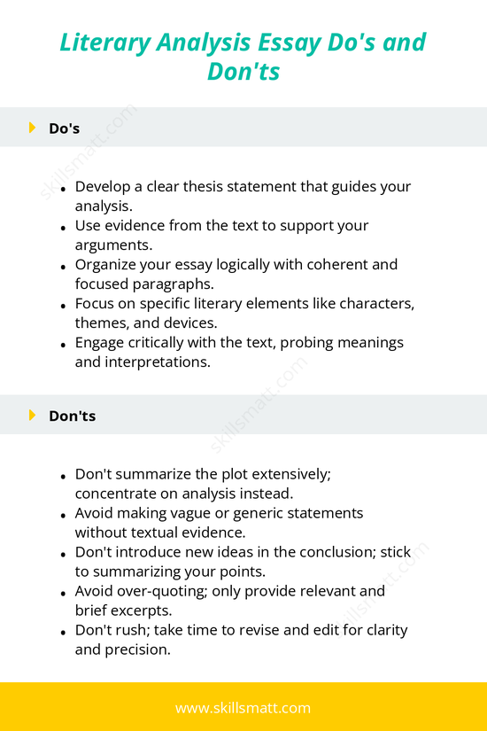Essential do's and don'ts for writing a successful literary analysis essay.