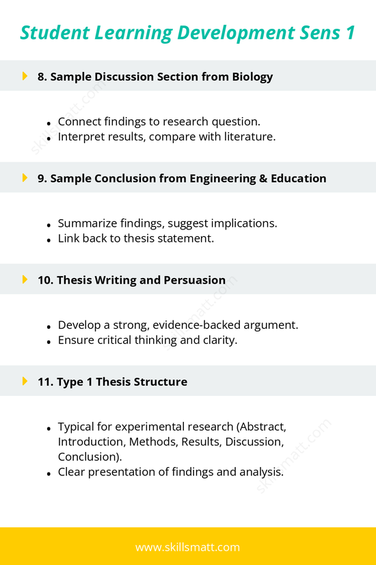 Steps for thesis development, proposal creation, and examples from multiple disciplines._Image 3