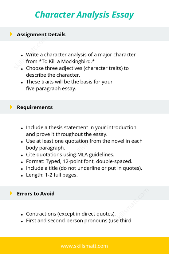 Template for crafting a character analysis essay based on *To Kill a Mockingbird,* with clear instructions and thesis examples._Image 1