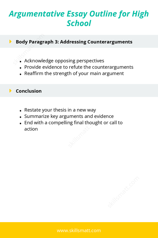 A comprehensive argumentative essay outline designed to help high school students effectively structure their essays._Image 2