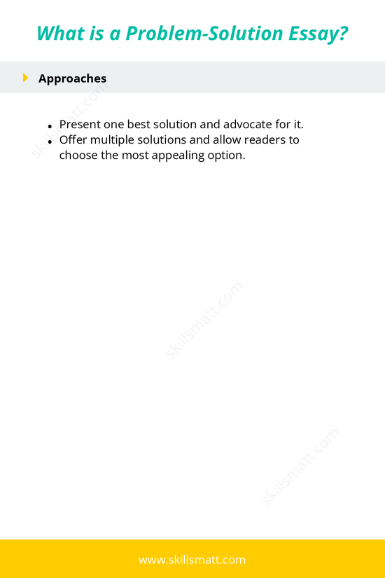 An outline of the structure, purpose, and approaches of a problem-solution essay._Image 2