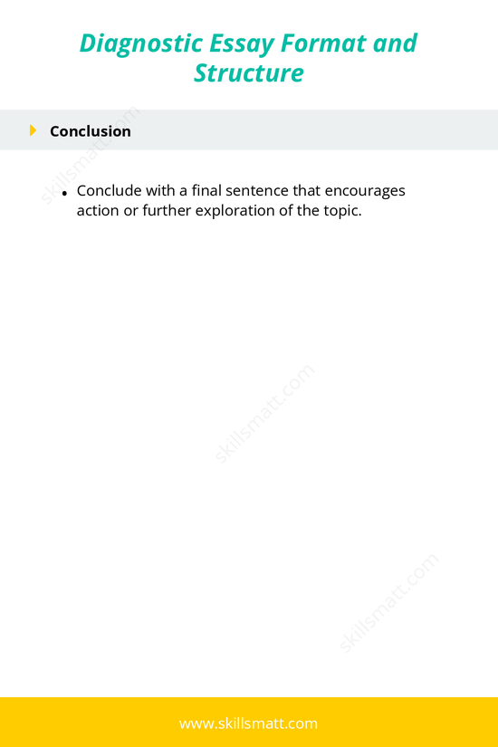 An outline explaining the structure of a diagnostic essay, including tips for writing the introduction, body paragraphs, and conclusion effectively._Image 2