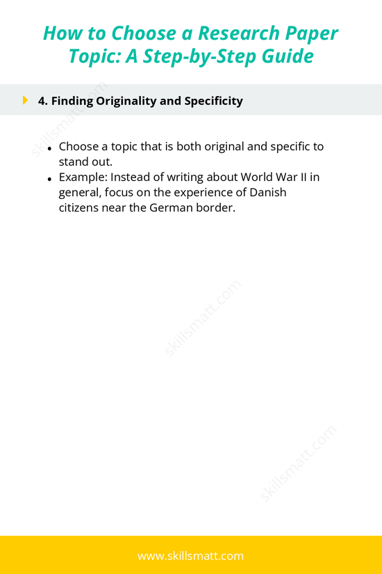 A detailed guide on how to choose a research paper topic, from brainstorming ideas to narrowing down your subject and ensuring originality._Image 2